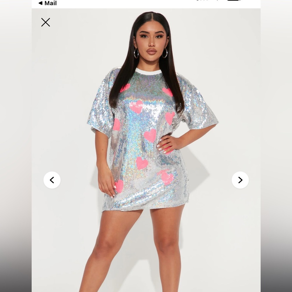 Fashion Nova Sequin Dress with Pink Heart Accents